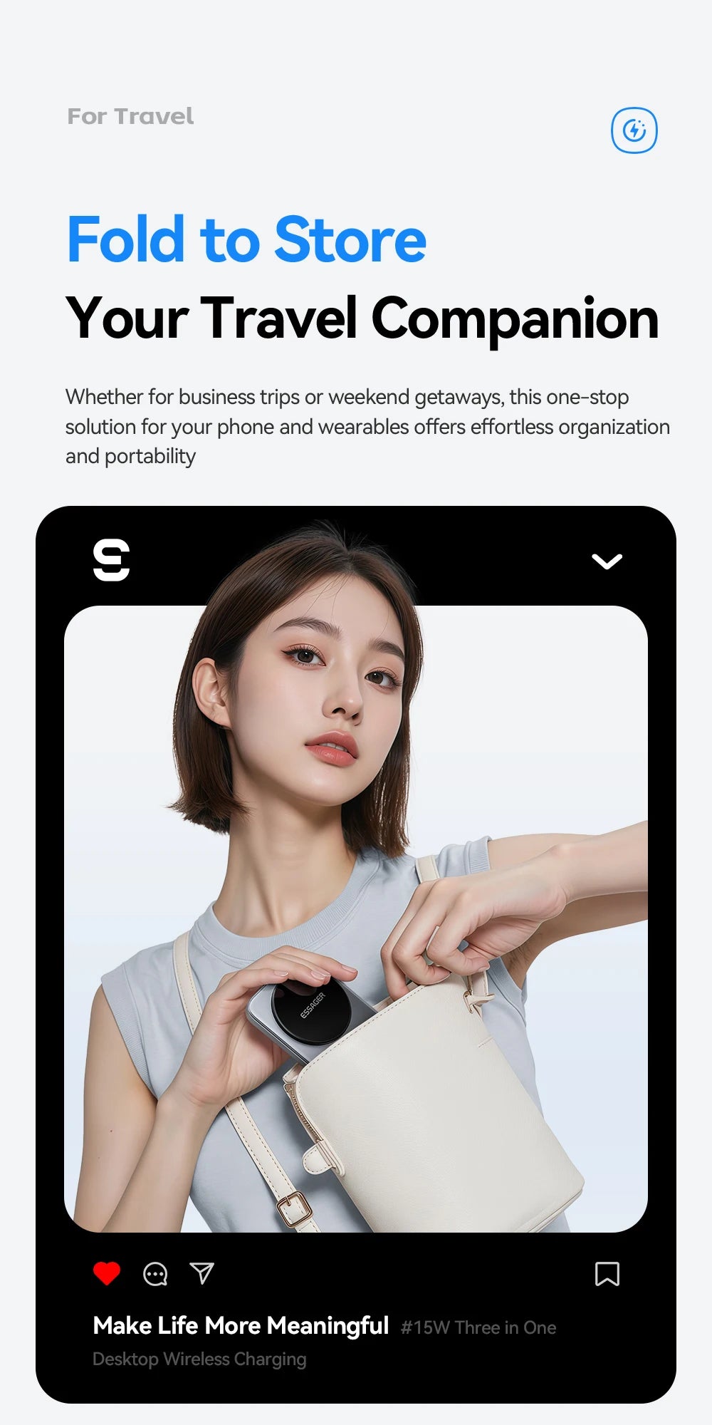 ESSAGER 15W 3-in-1 Magnetic Wireless Charging Station Foldable Charger Stand for iPhone AirPods Watch Phone Holder Fast Charger