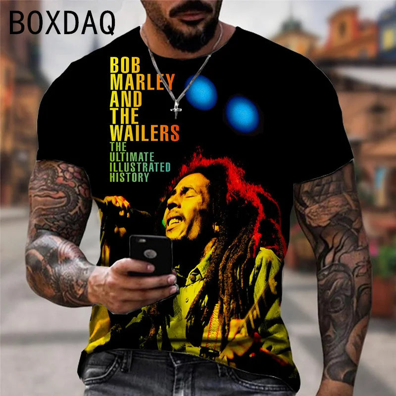 Oversized Men's T-shirt Cool Rock Bob Marley Print Tops Summer O-neck Short Sleeve Street Hip-hop Shirt Personality Men Clothing