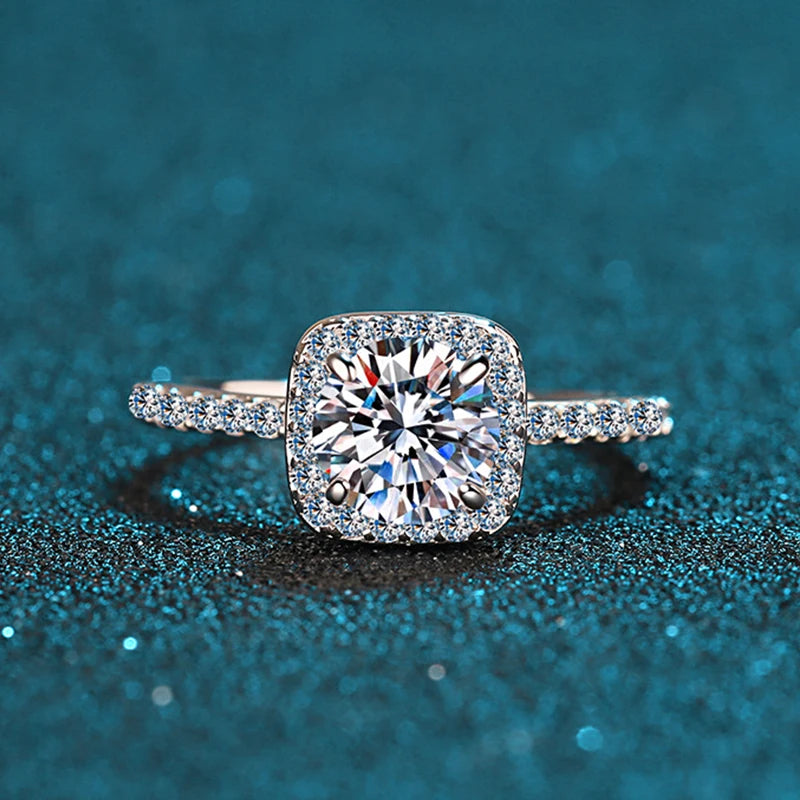 NeeTim D Color Moissanite Ring 925 Sterling Silver with White Gold Plated Lab Diamond Rings for Women Wedding Band Jewelry Gifts