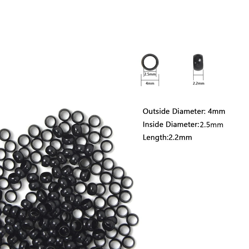 1000Pcs Multipurpose 4.0mm Non-Silicone Nano Lined Beads Copper Nano Rings for Hair Tinsel Feather Extensions Black/Brown/Beige