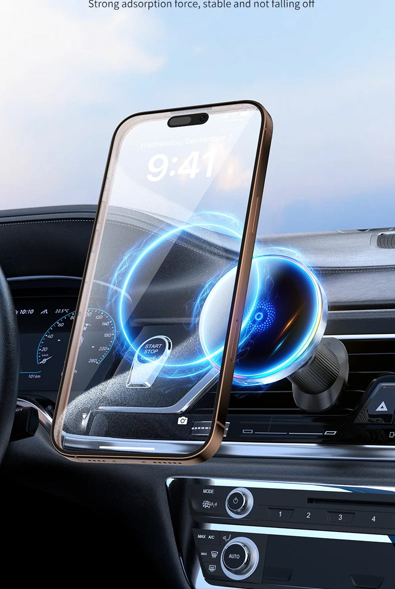 15W Magnetic Phone Holder Magnetic Wireless Car Charger Car Magnetic Mount RGB LED Lights Magsafe Charger Base Accessories Phone
