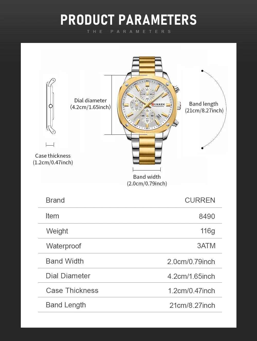 CURREN Modern Men's 42mm Sport Watch - Stainless Steel Band Chronograph & Date,Glow-in-the-Dark Hands, Casual Quartz Wristwatch