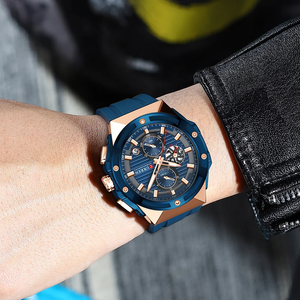 CURREN Sporty Men's Watch with Chronograph & Luminous Hands - Silicone Strap Quartz Wristwatch for Man Auto Date Business Casual