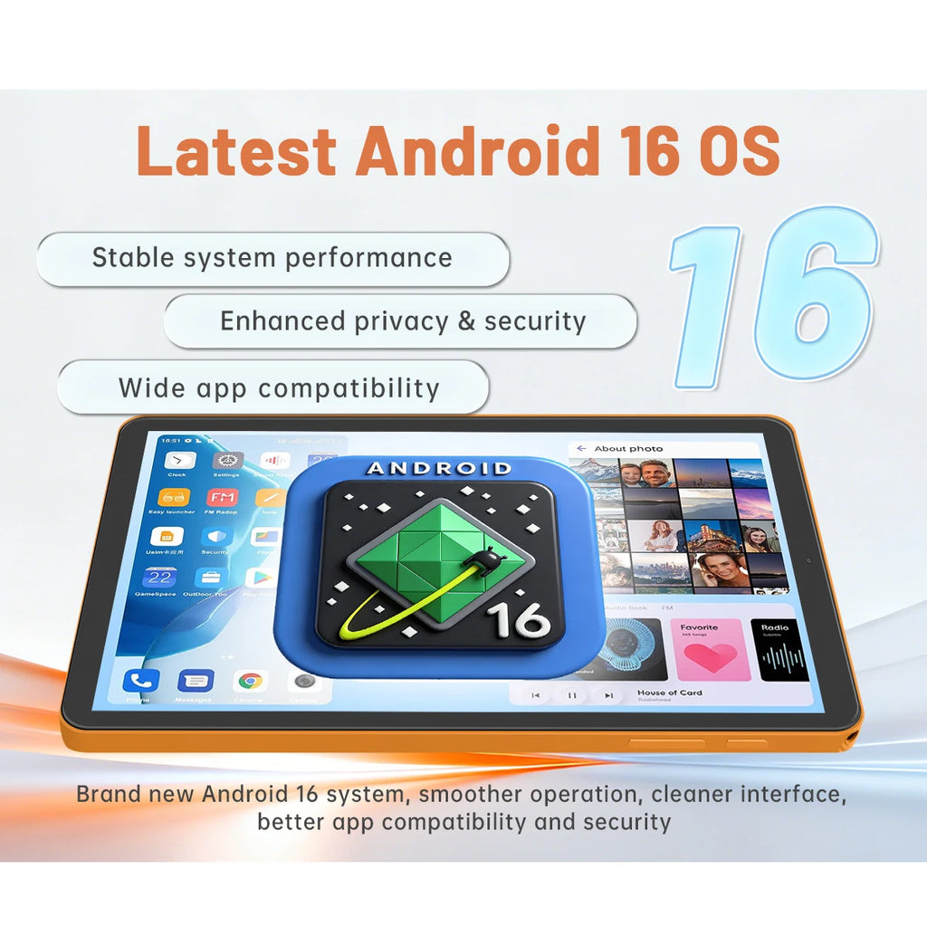 ANRY 4G LTE Android 16 Tablet 8.68" 1340X800 HD Incell 16GB RAM 64GB ROM 2TB Expand Octa Core T616 5000mAh 90Hz Bluetooth 5.0