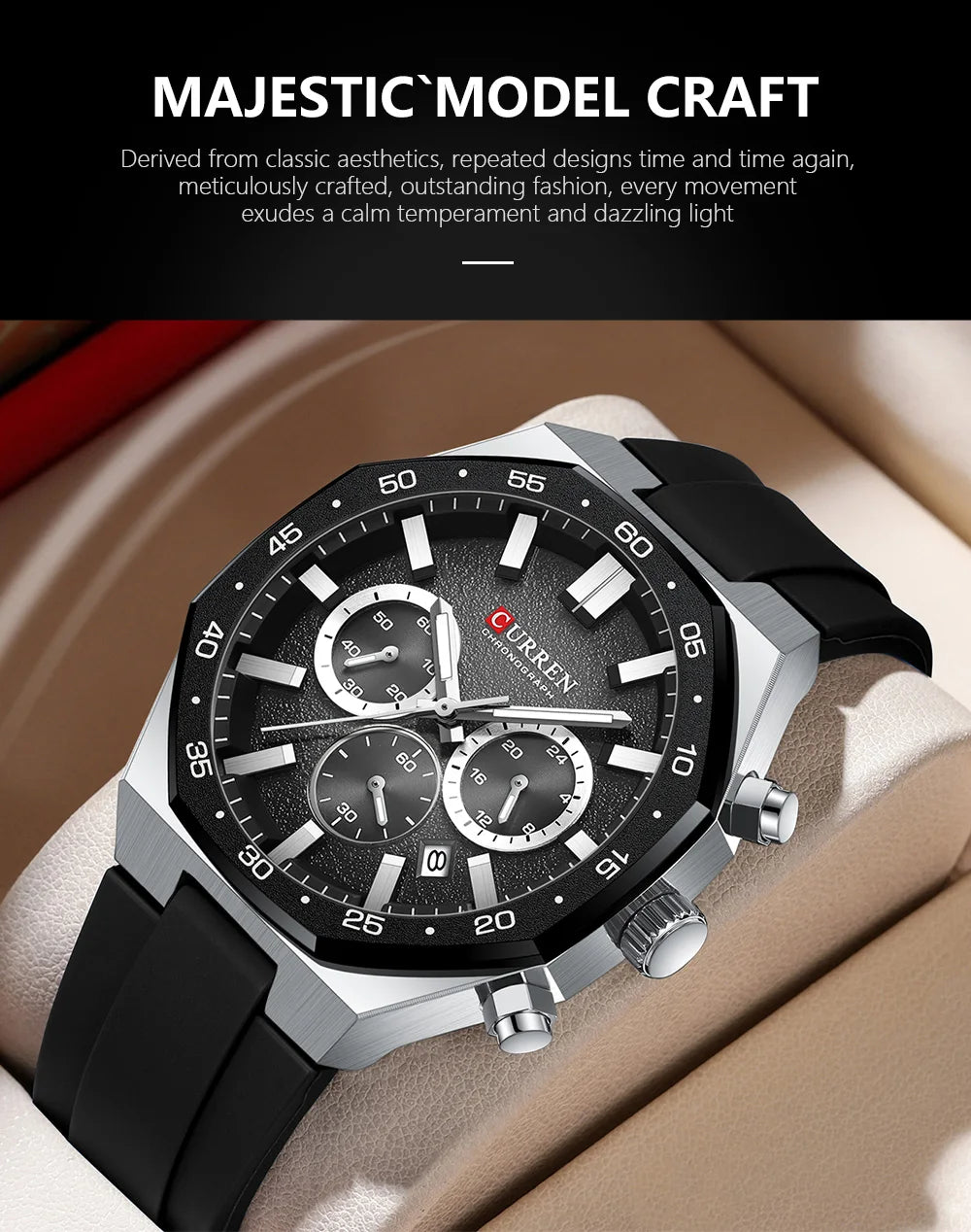 CURREN Fashion Casual Men Sports Watch Chronograph Silicone Belt Auto Date Dial Quartz Wristwatch Male Reloj Relogio Masculino