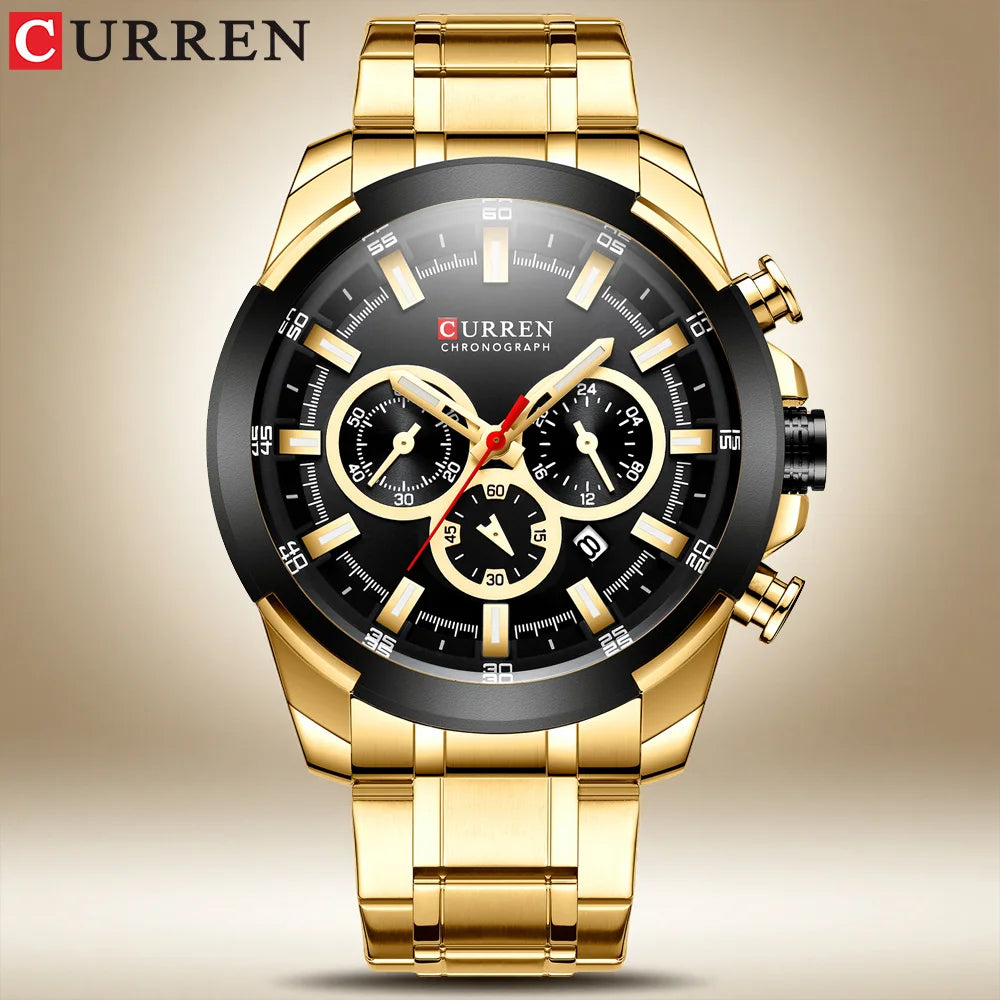 CURREN Men's Chronograph Watch 48mm Big Dial with Stainless Steel Band Triple Sub- Dials Luxury Quartz Sport Wristwatch