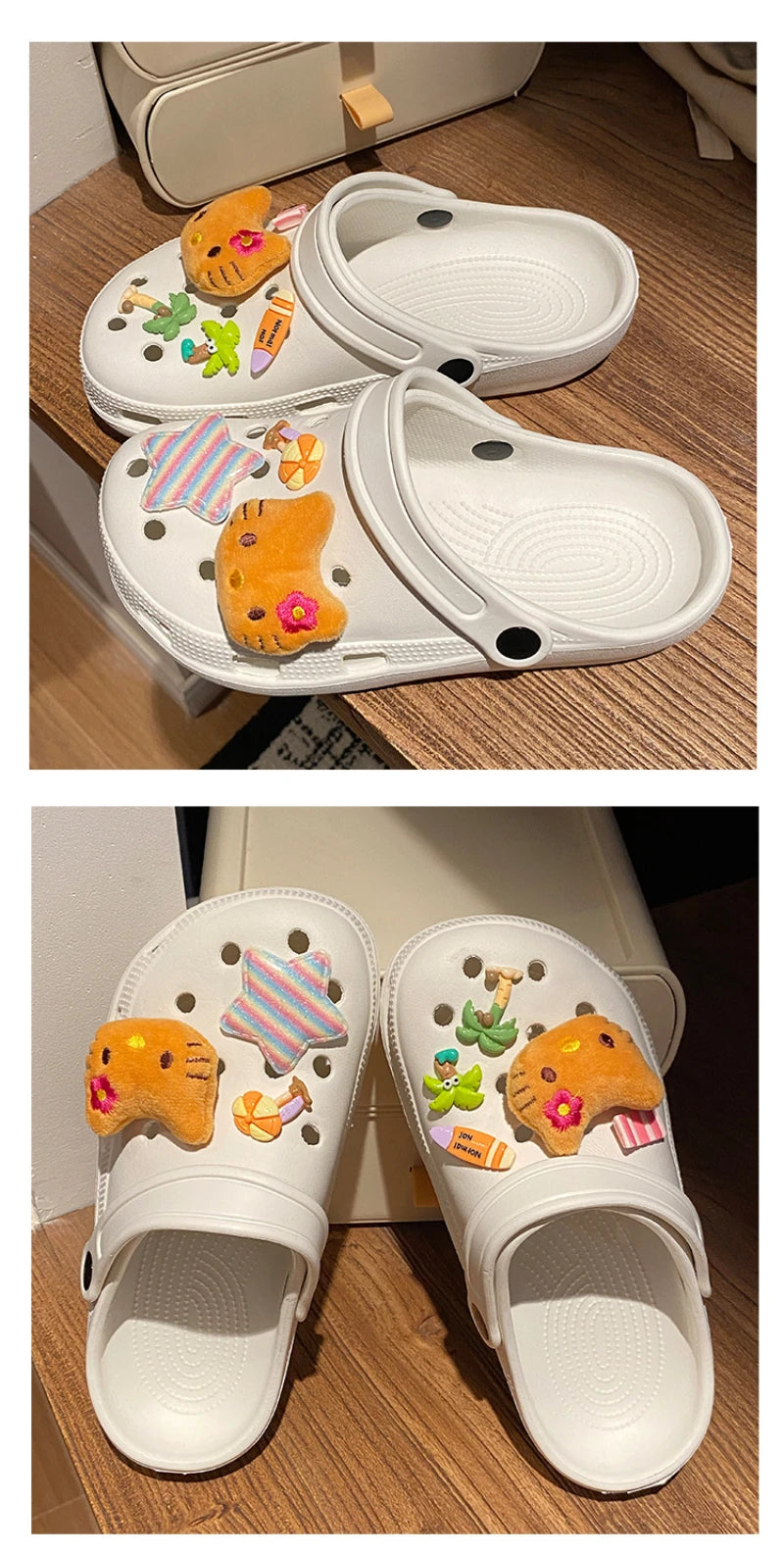Hot Sale Hello Kitty Resin Shoe Charms Set  Cute Plush Shoe Decoration Accessories Removable Beach Vacation Style
