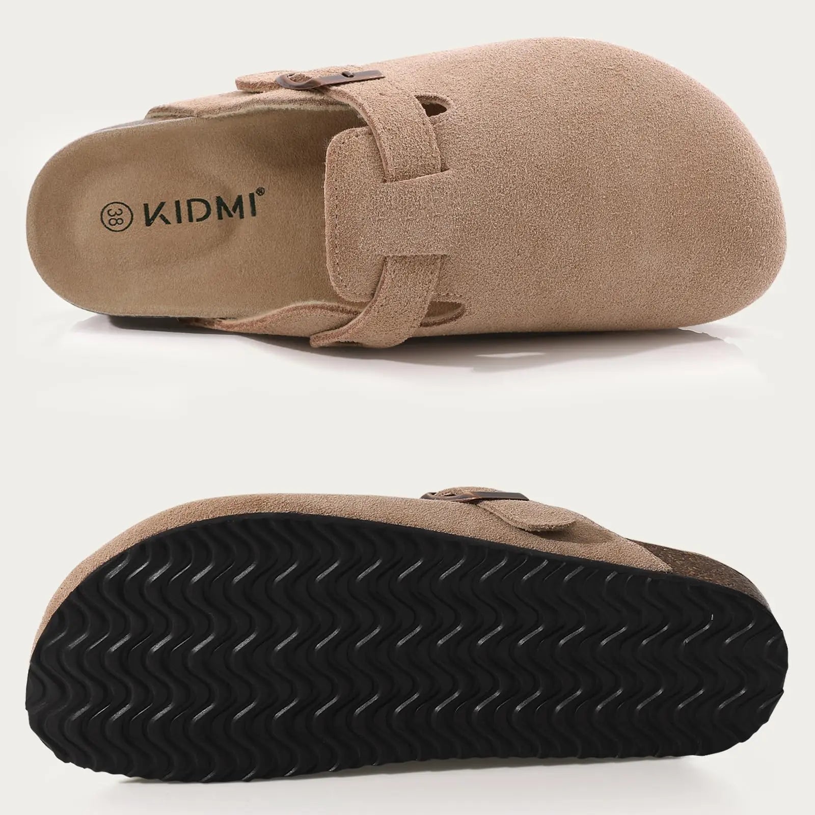 Litfun Suede Women's Clogs with Adjustable Strap Cork Footbed Leather Mules with Arch Support Unisex Outdoor Clogs Potato Shoes