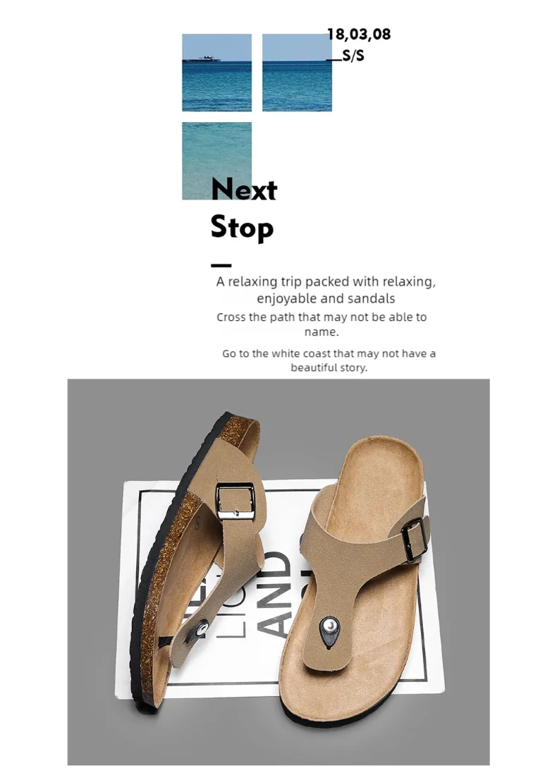 Men's frosted cork casual flip flops slippers comfortable refreshing summer outdoor beach shoes fashion youth breathable sandals