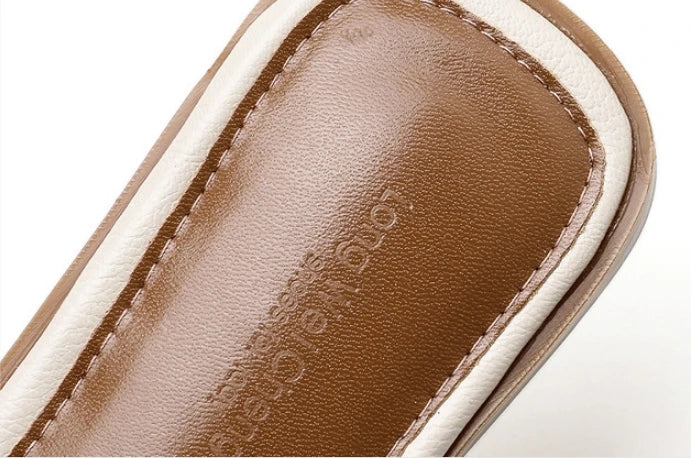 Women's Flat Slippers Summer Leather Square Toe Women Flats Flip Flops Designer Ladies Slides Sandals Women Shoes Luxury Sandals