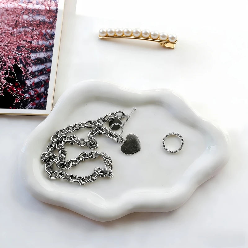Cloud-Shaped Vanity Tray Plastic Jewelry Plate for Rings Earrings Perfume Keys Cute Unique Cloud Shape Bedroom Decor