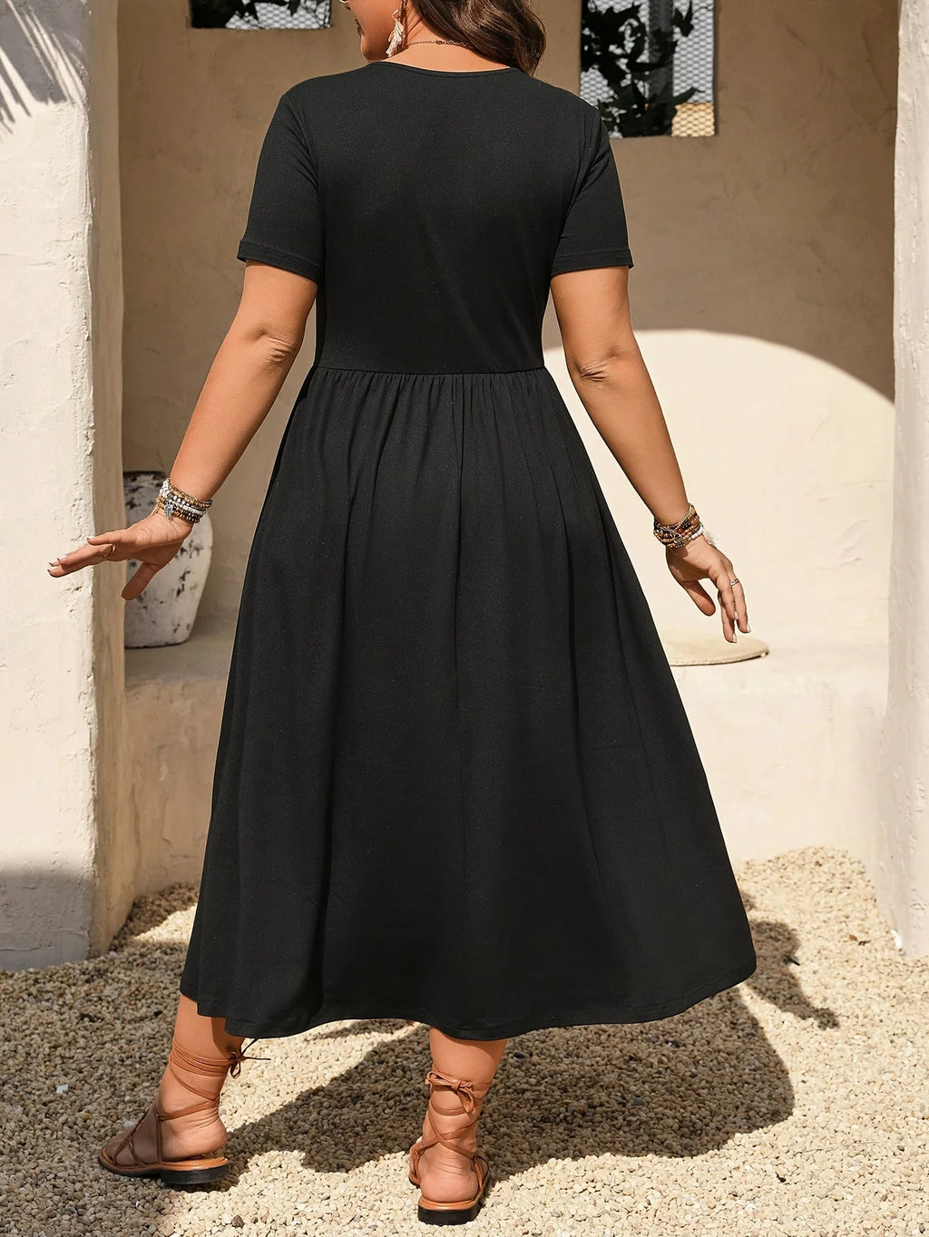Essential Comfort Midi Dress – Casual Loose-Fit Solid Color Dress for Women