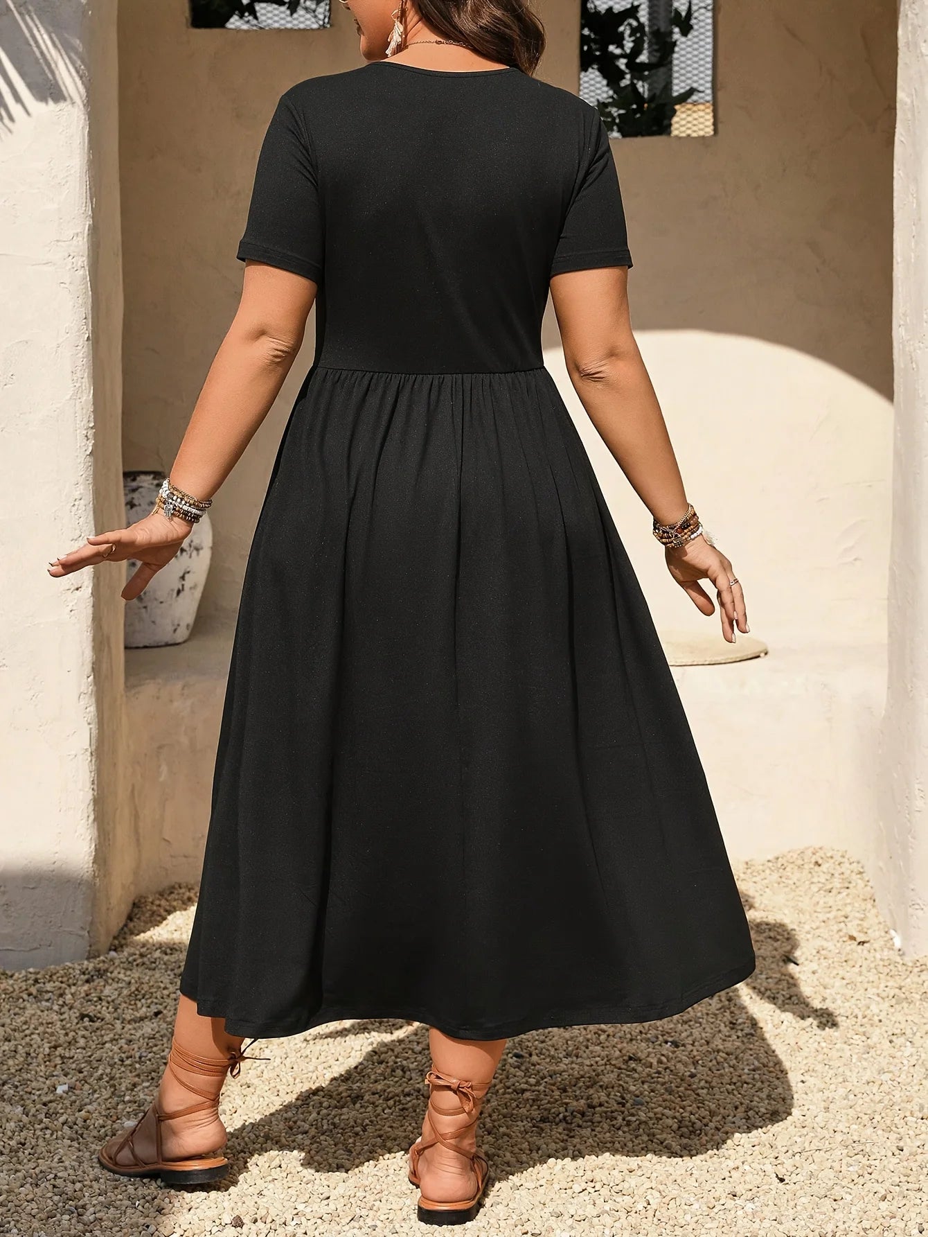 Essential Comfort Midi Dress – Casual Loose-Fit Solid Color Dress for Women