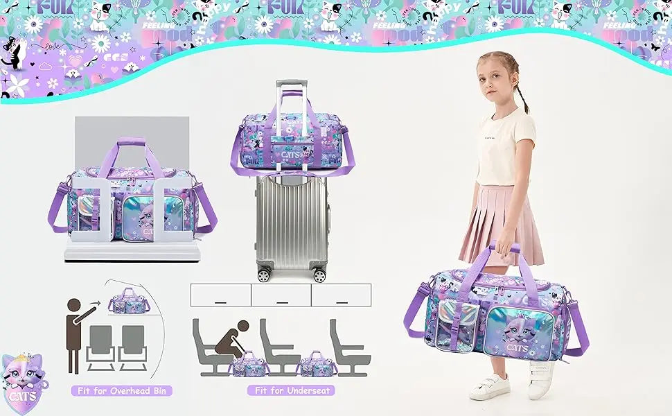 Travel Bag for Kids,Girls Duffle Bag Sleepover Bag for Girls,Gym Bag Sports Duffel Bag,Dance Bag for Girls With Shoe Compartment