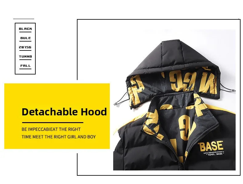 Double-Sided Wear Cotton Jacket for Men Youth Winter Warm Outerwear Hooded Thickened Rabbit Fur Lining Casual Suit