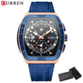 CURREN Men's Chronograph Watch Tonneau Case Design with Sport Silicone Strap Red and Black Quartz Wristwatches for Men