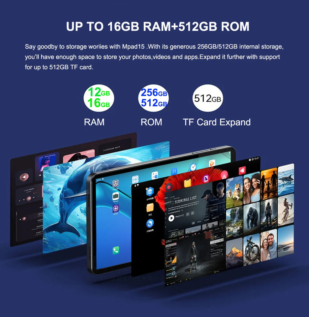 Mpad15 Large Screen 14 inch Tablet 16GB+512GB 1920*1200 IPS 4G Phone Call Android 15 Tablet 14' Octa Core 32+8MP Bluetooth WiFi