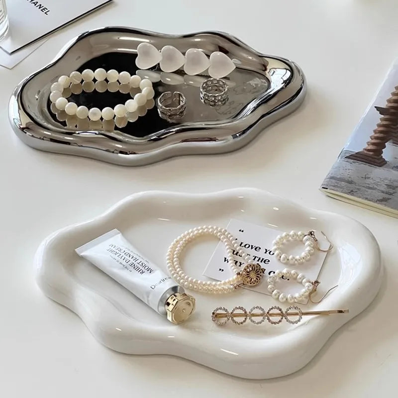 Cloud-Shaped Vanity Tray Plastic Jewelry Plate for Rings Earrings Perfume Keys Cute Unique Cloud Shape Bedroom Decor