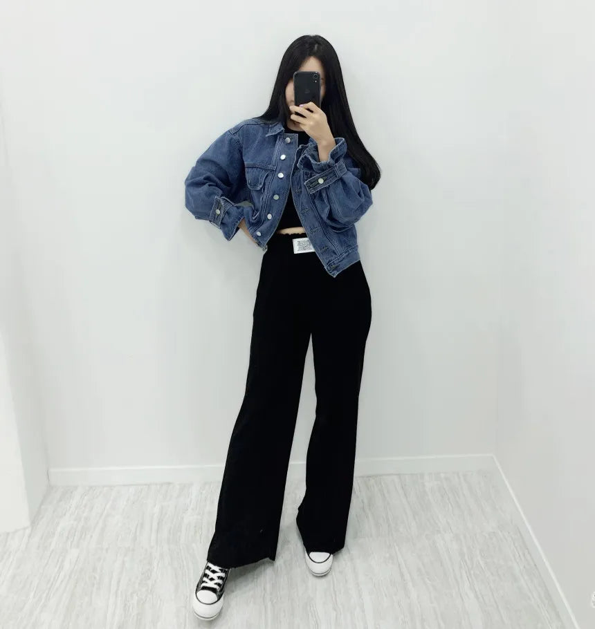 Women Denim Coat Short Jackets Turn Down Collar Full Sleeve Solid Casual Loose Single Breasted Coats Jacket Autumn Winter