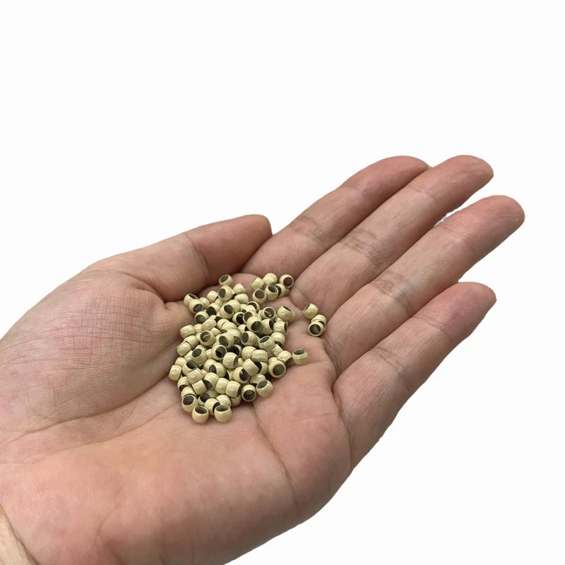 1000Pcs Multipurpose 4.0mm Non-Silicone Nano Lined Beads Copper Nano Rings for Hair Tinsel Feather Extensions Black/Brown/Beige