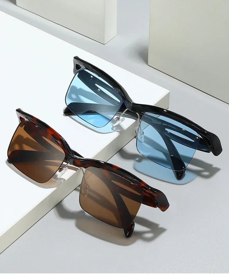 JNPCXI Retro Unique Rimless Square Sunglasses Fashion Ocean Lens Shades Brand Designer Men Punk Mirror Sun Glasses