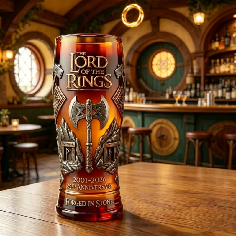 Lord of The Rings 25th Anniversary Glass Cup Gimli Axe Print Drinking Mug