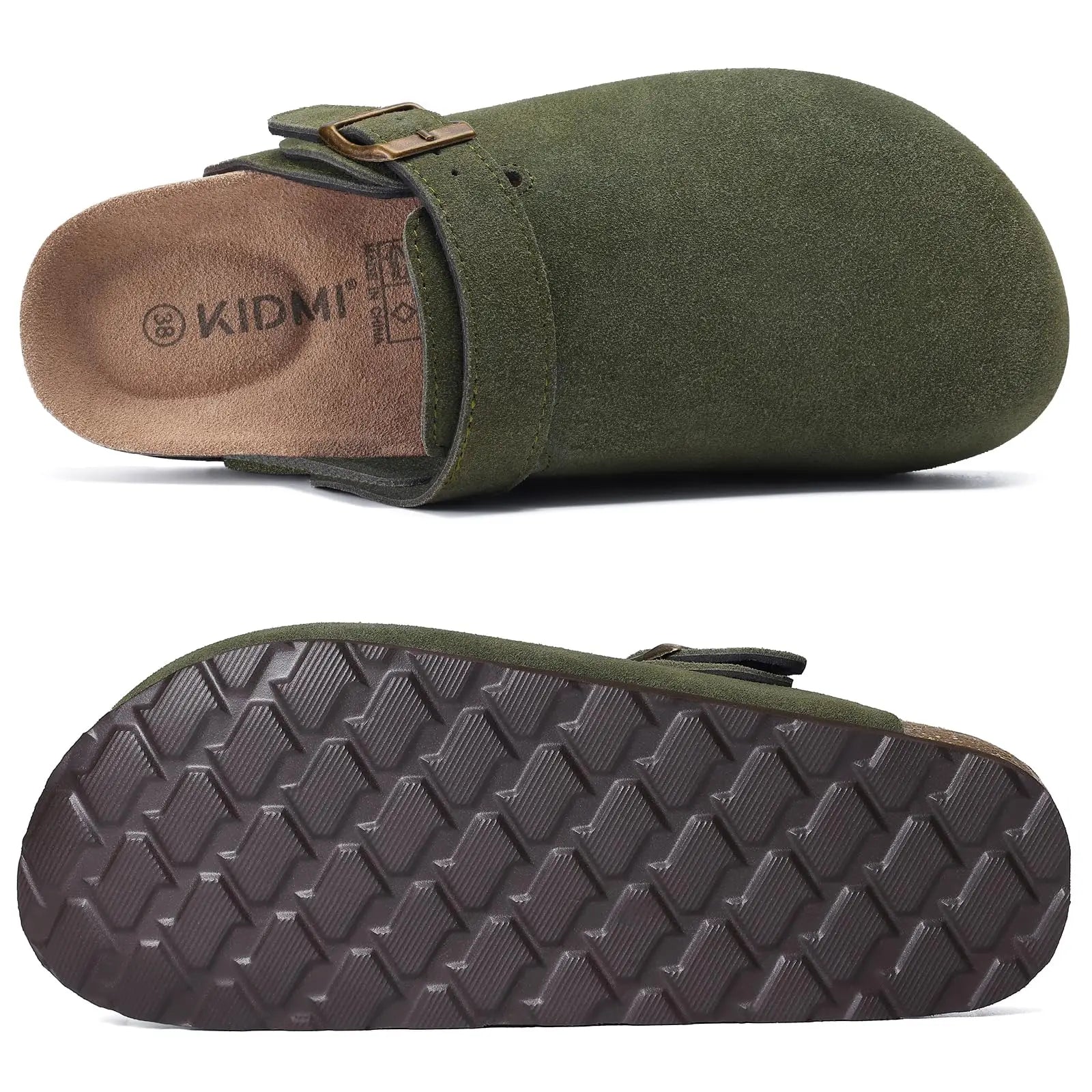Litfun Suede Women's Clogs with Adjustable Strap Cork Footbed Leather Mules with Arch Support Unisex Outdoor Clogs Potato Shoes