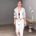 Luxe Urban Cargo Trench & Asymmetrical Skirt Set – Elegant Two-Piece Ensemble