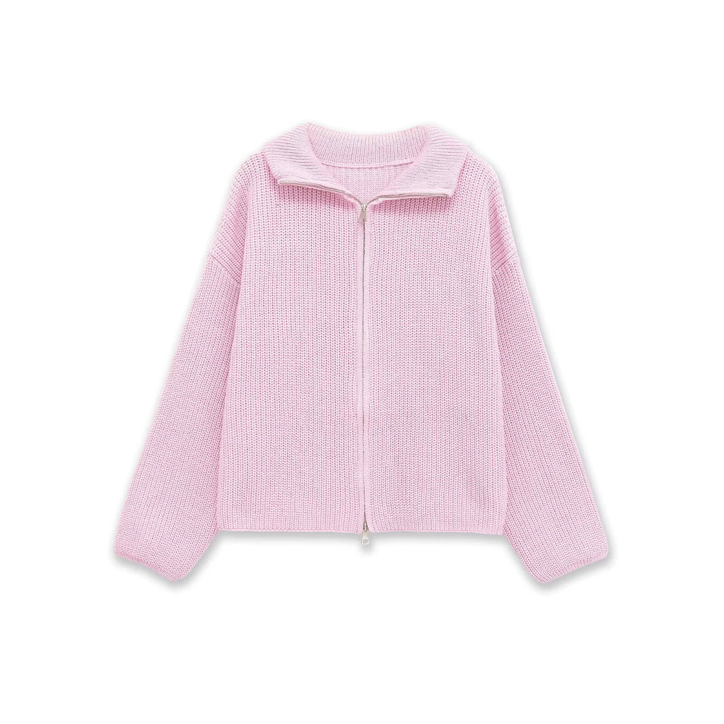 Spring New Arrivals Women's Loose and Lazy Style Sweater Cardigan Flared Lapel Long Sleeve Double Chain Stripe Knit Coat