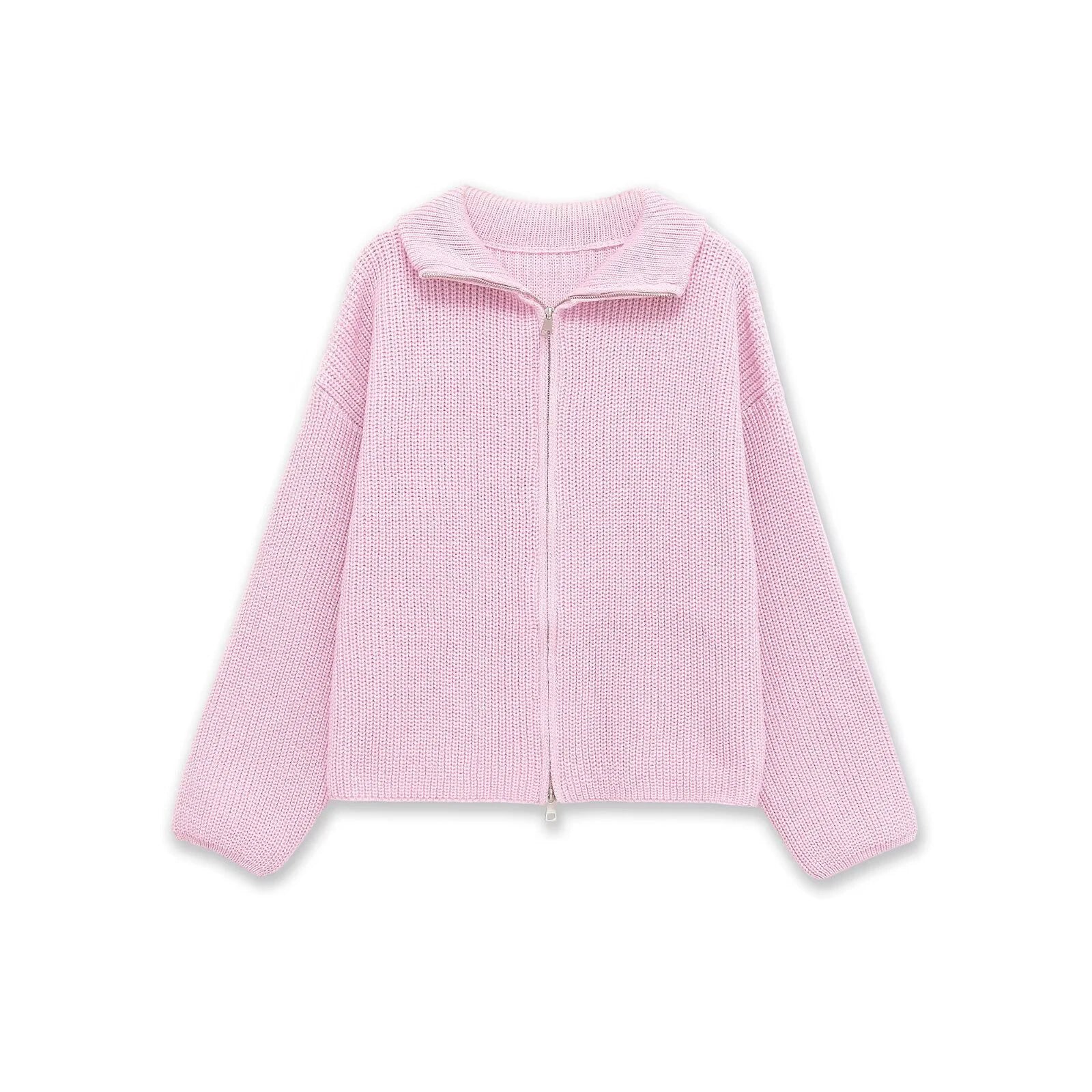 Spring New Arrivals Women's Loose and Lazy Style Sweater Cardigan Flared Lapel Long Sleeve Double Chain Stripe Knit Coat