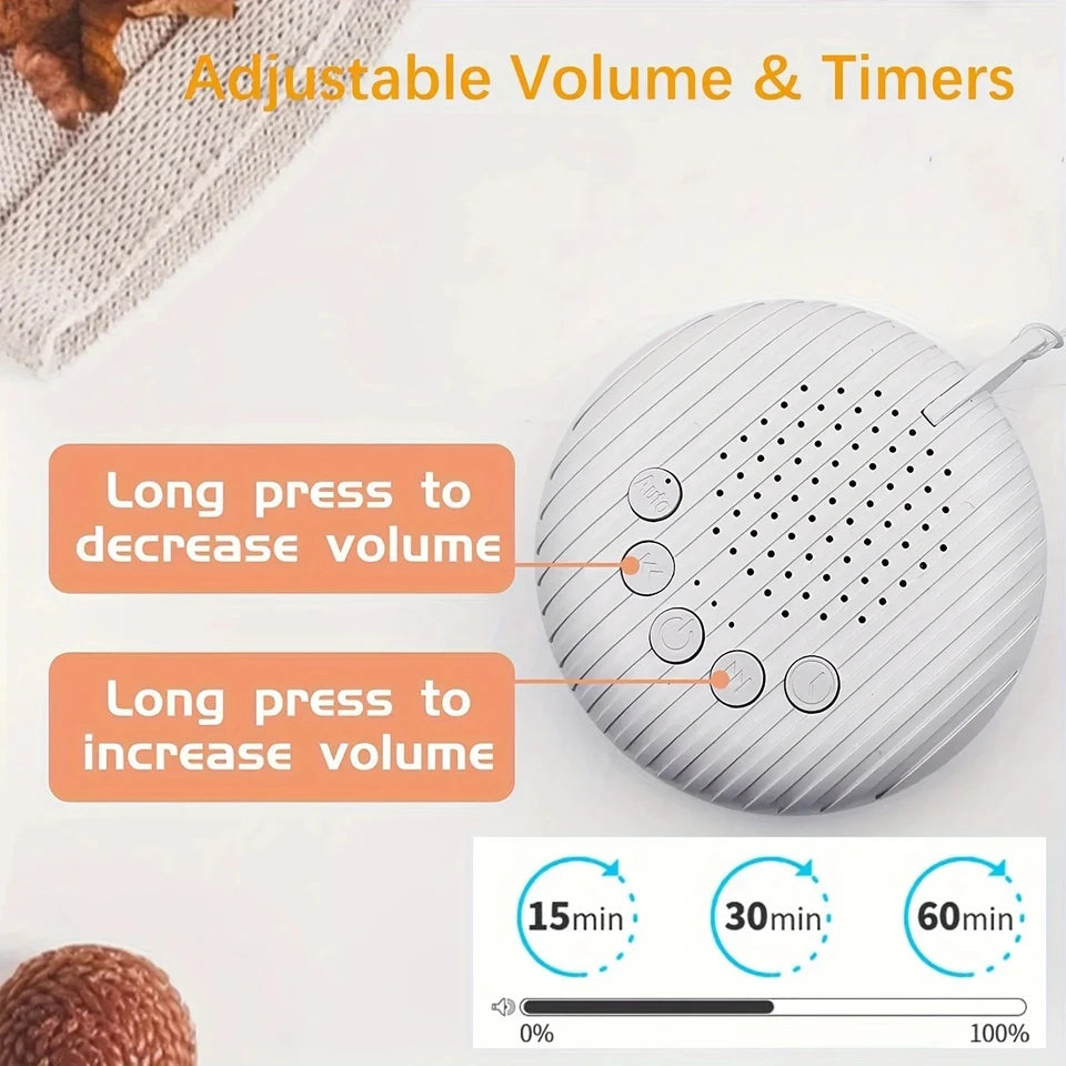White Noise Sound Machine Portable Baby Sleep Machine 10 Soothing Sounds Volume Adjustable Built-in Rechargeable Battery USB