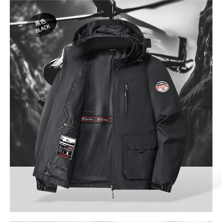 Jacket Mens Spring autumn New men jacket printing hooded Jackets casual coat Men's business coats Size M-7XL 8XL Hat detachable
