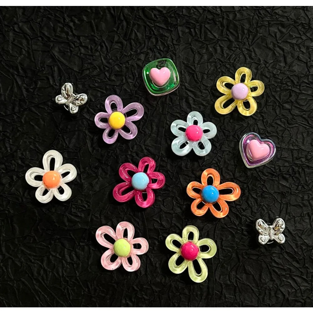 12Pcs Shoes Charms Removable Colorful Flower Shoes Accessories for Girls Summer Shoes DIY Gift