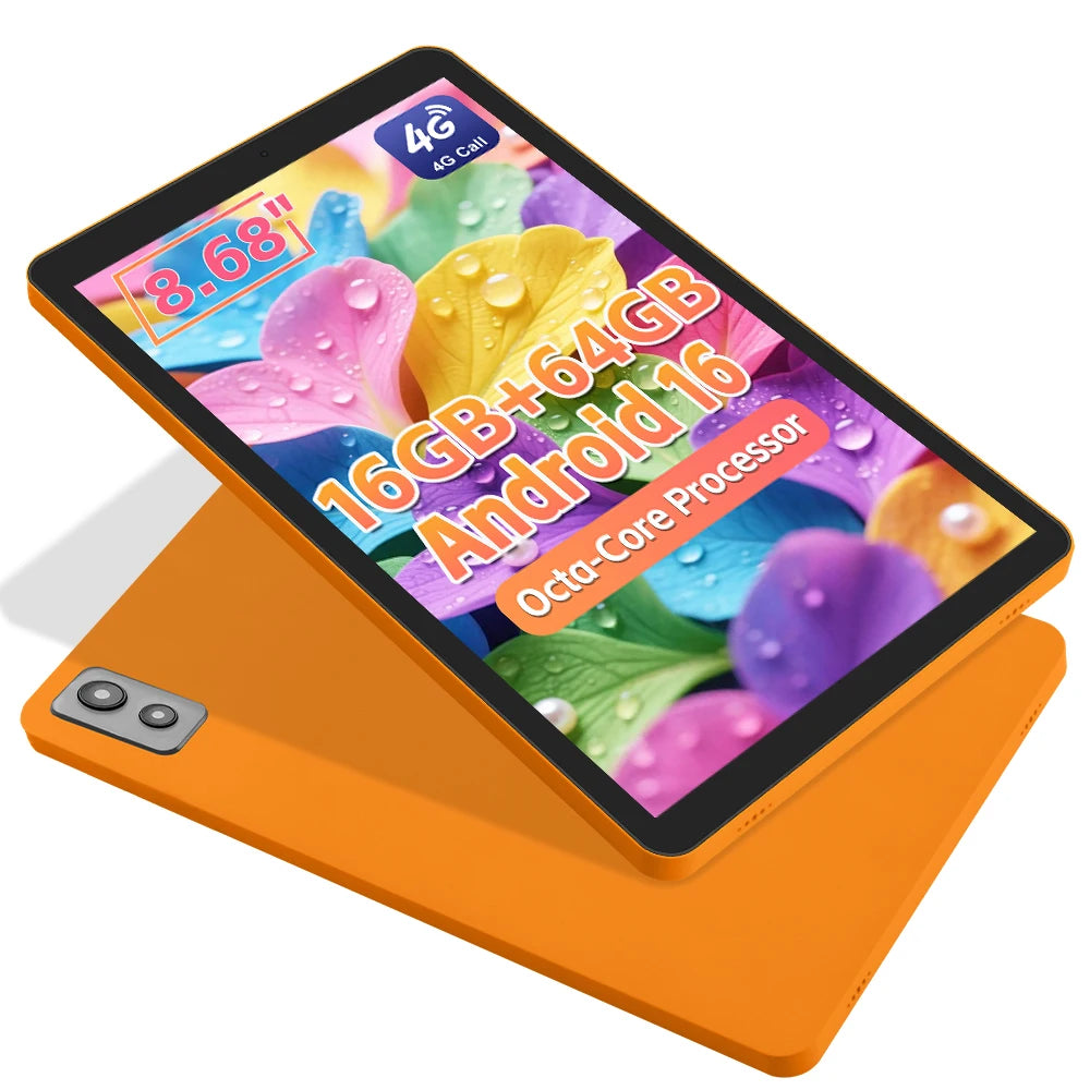 ANRY 4G LTE Android 16 Tablet 8.68" 1340X800 HD Incell 16GB RAM 64GB ROM 2TB Expand Octa Core T616 5000mAh 90Hz Bluetooth 5.0