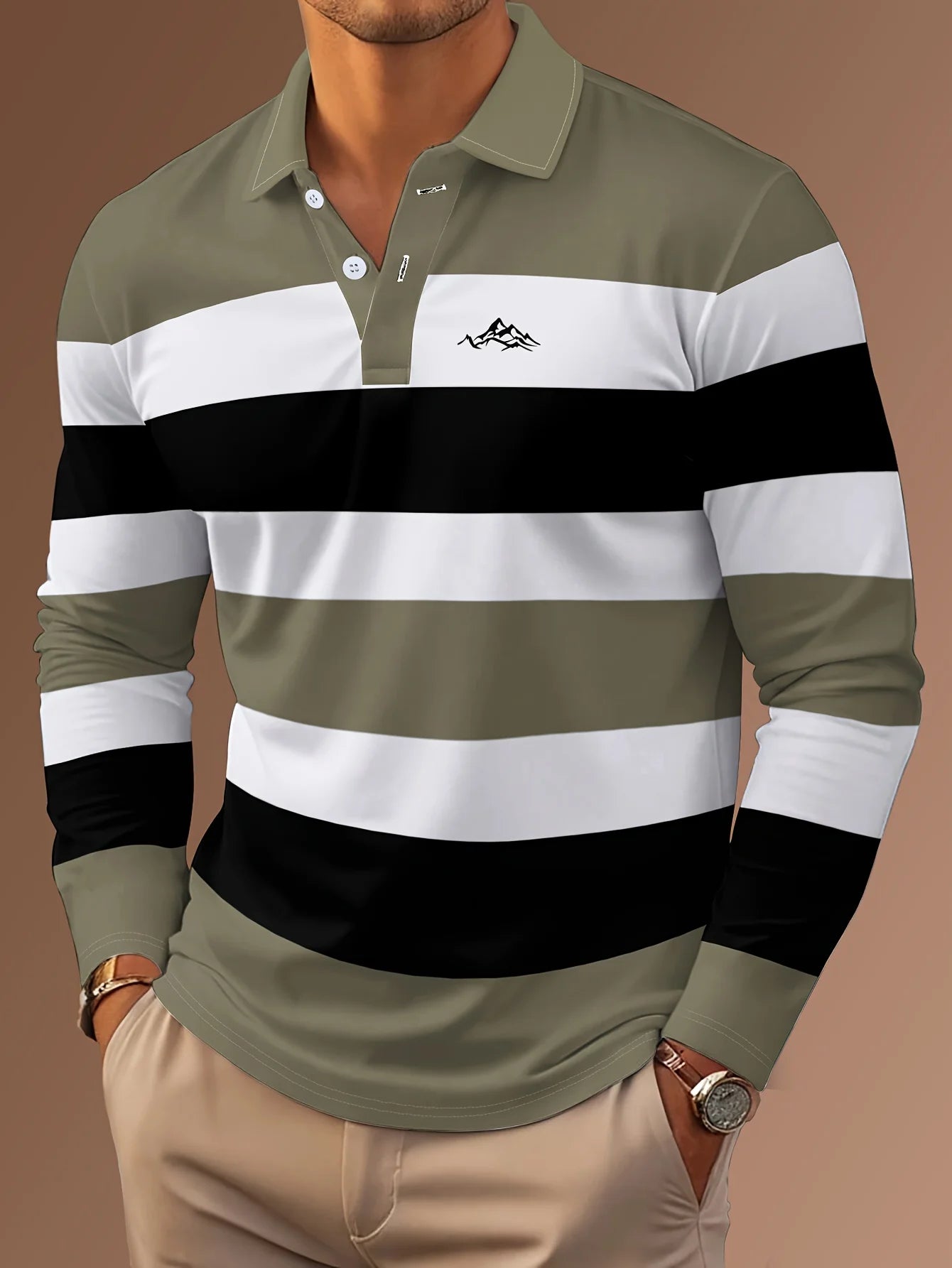 MIG & MIK STYLE™ Signature 3D Print Long Sleeve Polo Shirt