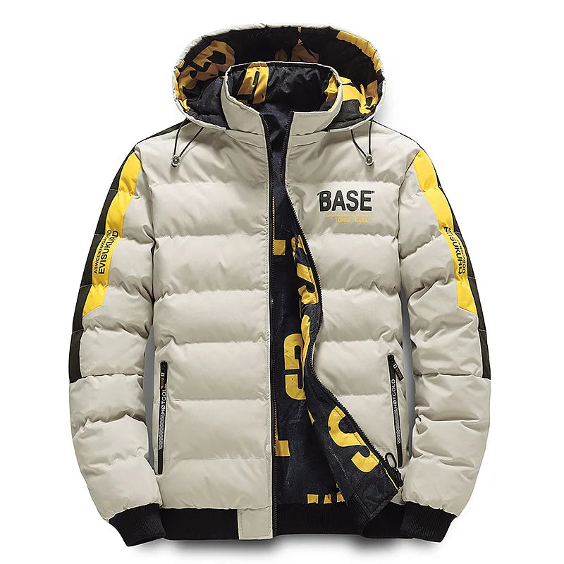 Double-Sided Wear Cotton Jacket for Men Youth Winter Warm Outerwear Hooded Thickened Rabbit Fur Lining Casual Suit