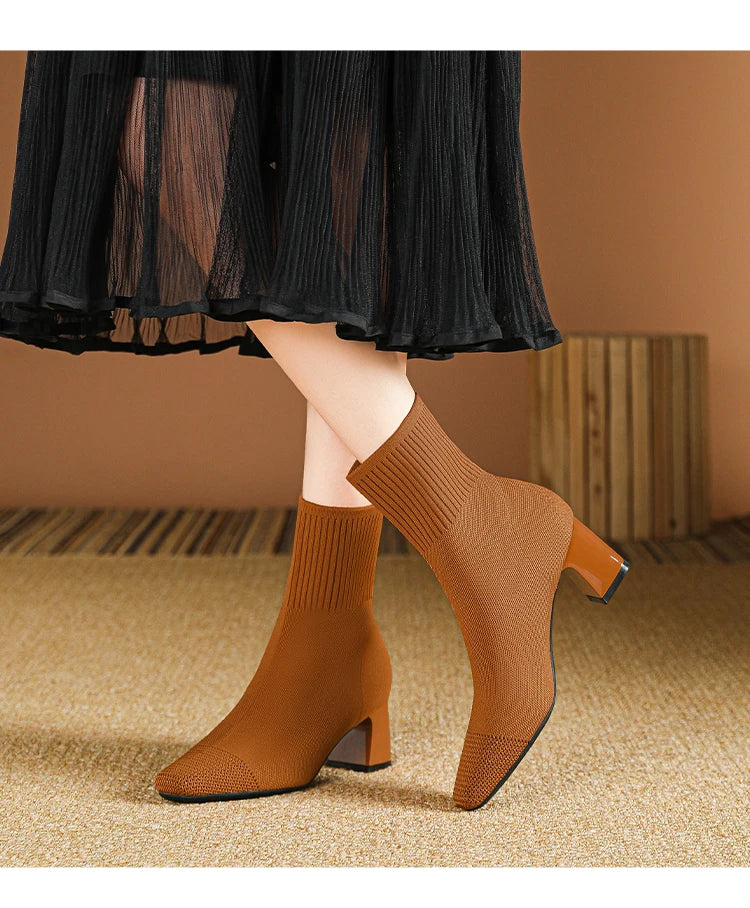 Women's Boots 2025 New Fashion Pointed Soft Knitted Casual Comfortable Shoes (heel height 4.5cm, )