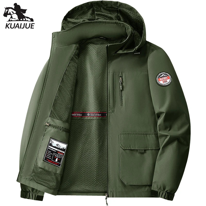 Jacket Mens Spring autumn New men jacket printing hooded Jackets casual coat Men's business coats Size M-7XL 8XL Hat detachable
