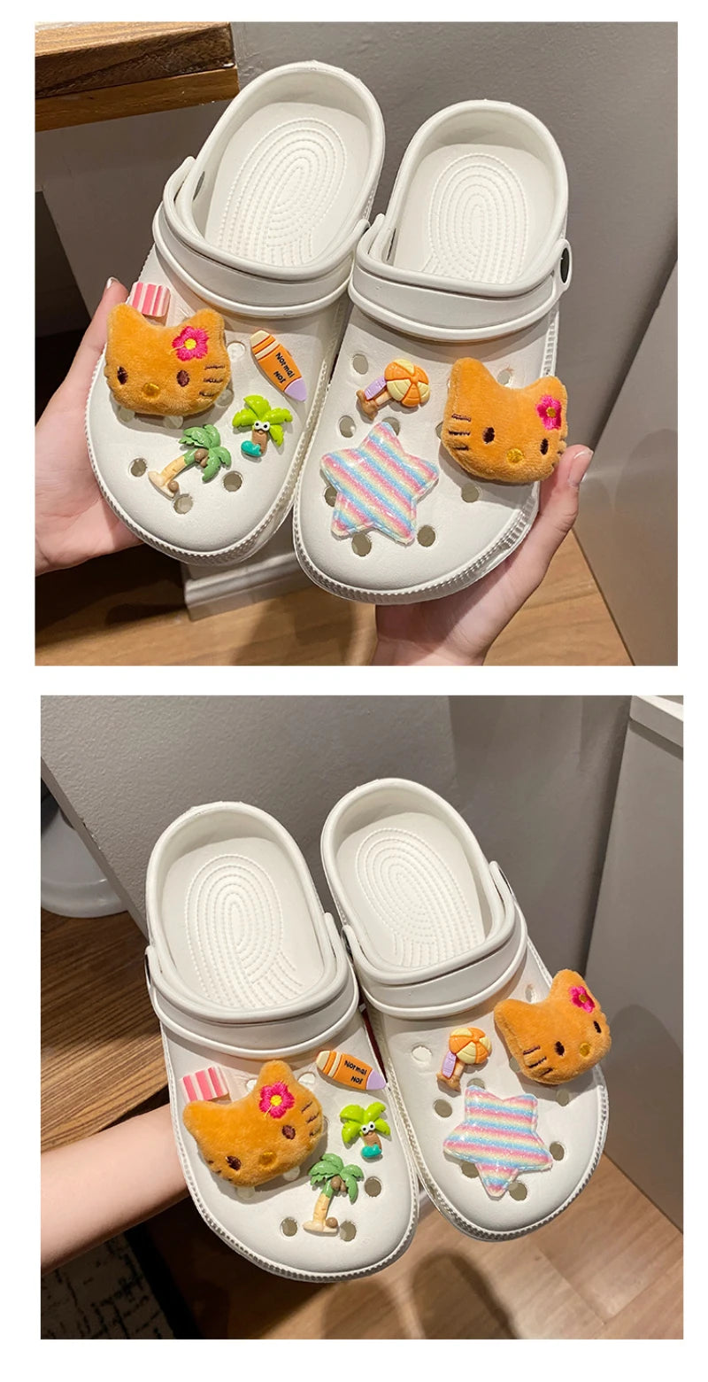 Hot Sale Hello Kitty Resin Shoe Charms Set  Cute Plush Shoe Decoration Accessories Removable Beach Vacation Style