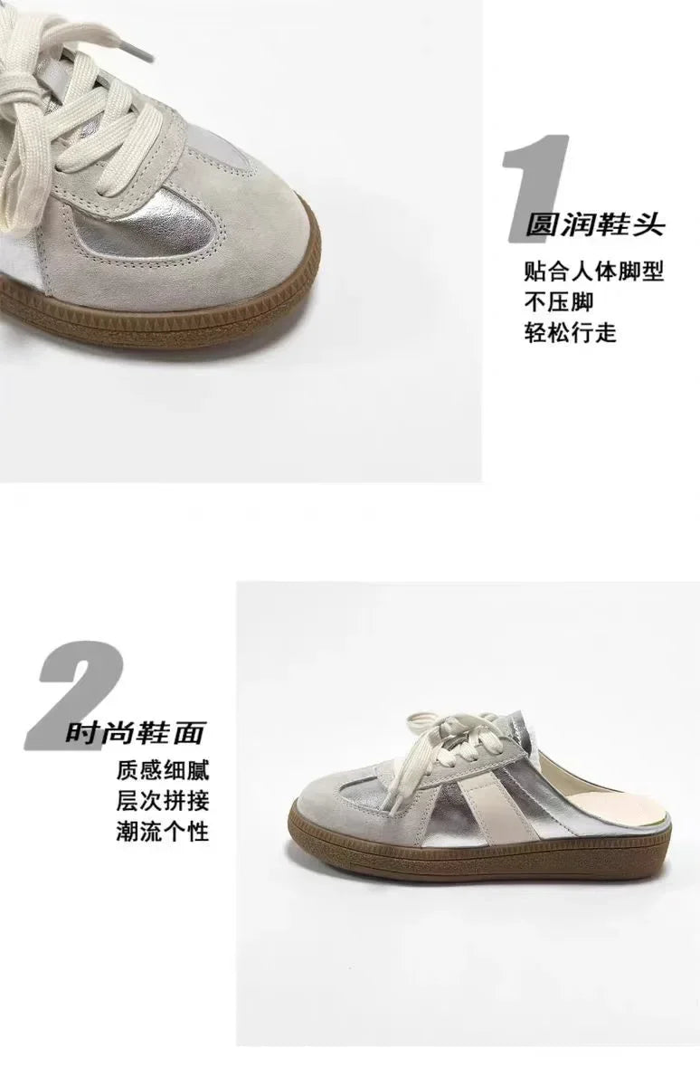 Women Mules Shoes Slip-On Round Toe Loafers Walking Sneakers Lazy  Clogs Platform Summer Slip On Creeper Baotou Half Slippers
