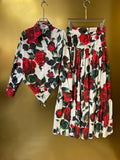 Rose Bloom Luxe Two-Piece Set – Tie-Waist Shirt & Maxi Skirt Outfit for Women