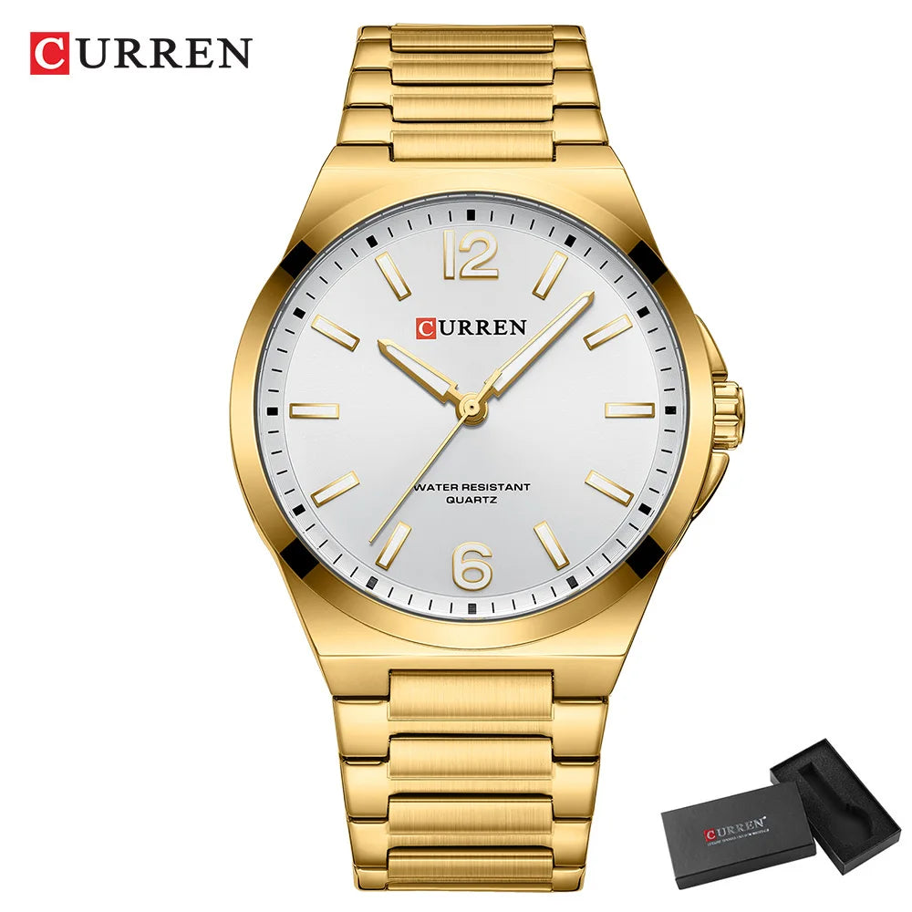 CURREN Luxury Minimalist Men's Watch Two Tone Golden Stainless Steel Business Quartz Wristwatch Simple Dress Clock Male