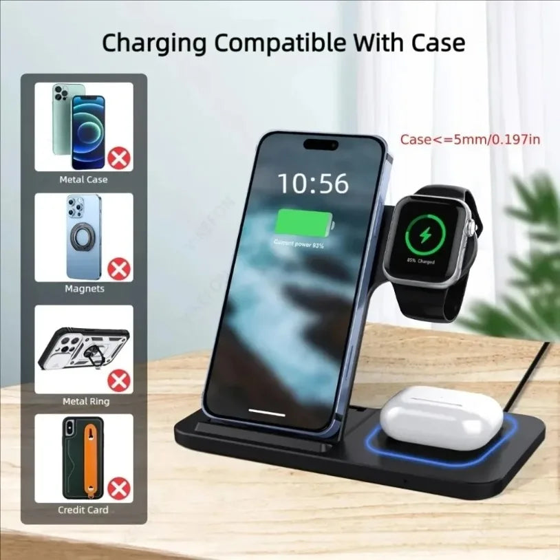 VIKEFON 3 in 1 Foldable Wireless Charging Station for iPhone 17-12 Pro Max iWatch Ultra Airpods Pro Fast Charger Stand Dock