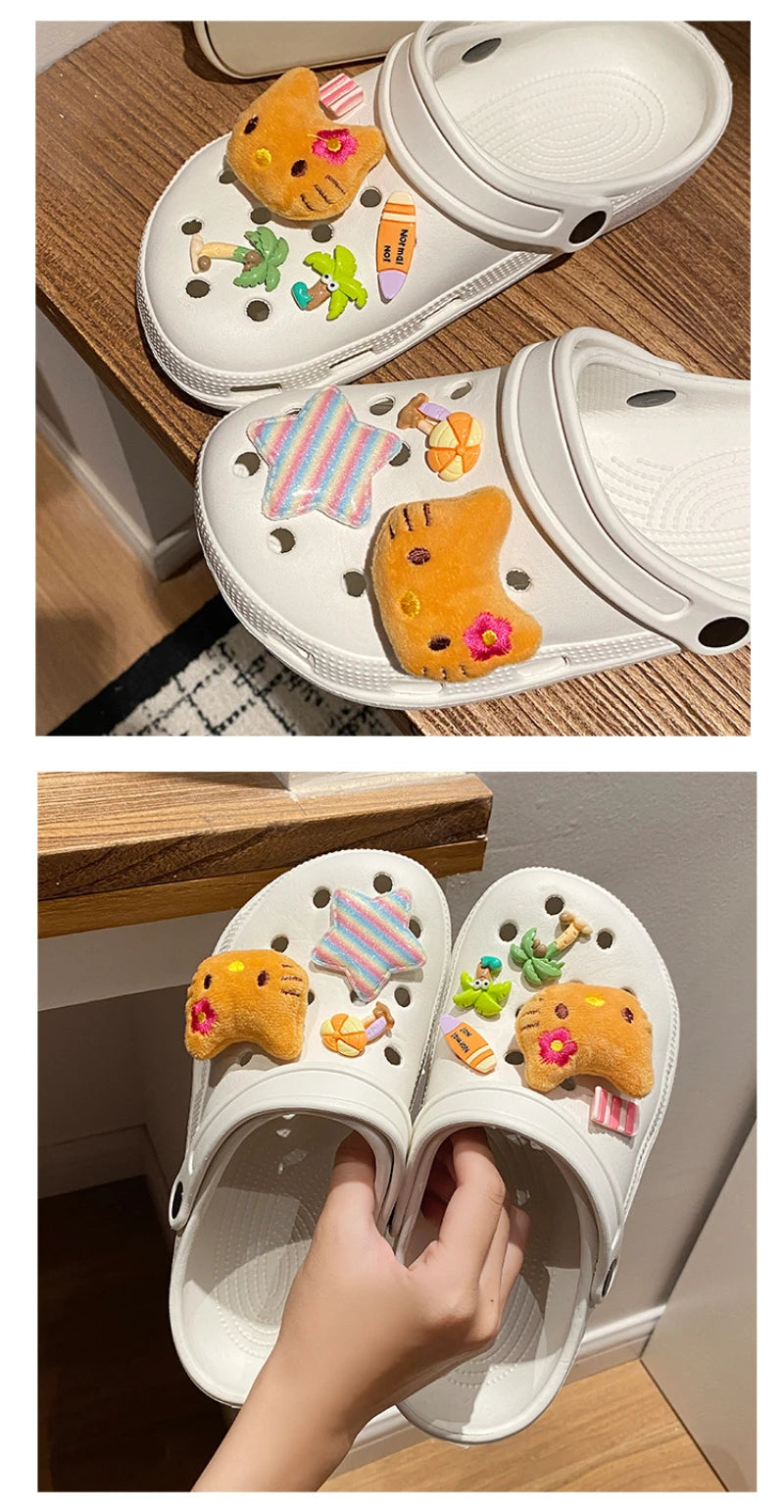 Hot Sale Hello Kitty Resin Shoe Charms Set  Cute Plush Shoe Decoration Accessories Removable Beach Vacation Style