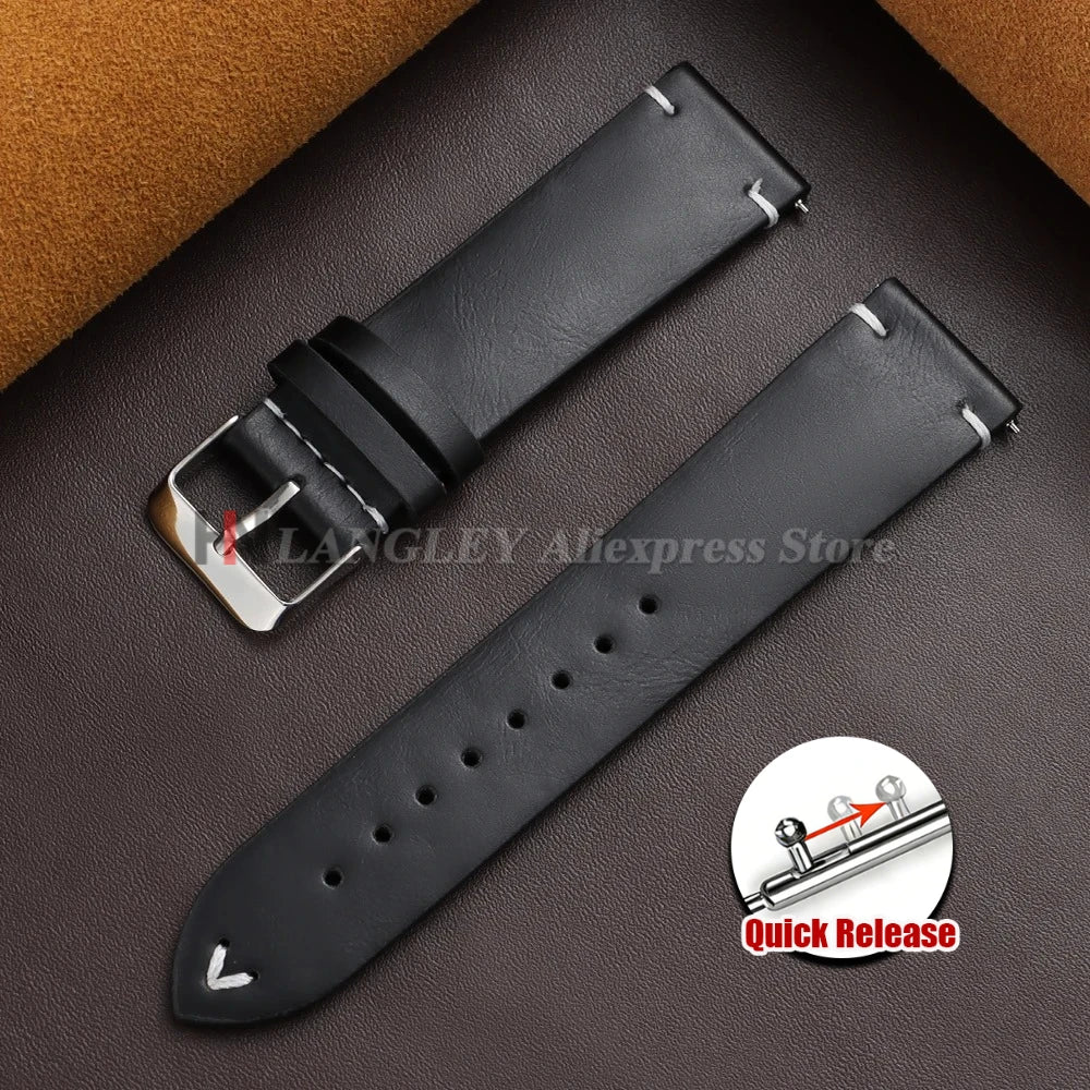 18mm 20mm 22mm Vintage Oil Wax Leather Watch Band Brown Black Cowhide Straps Quick Release Universal Bracelet for Men Wristbands