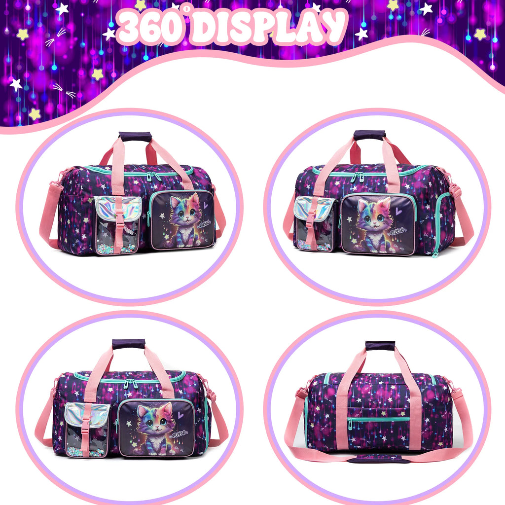 Travel Bag for Kids,Girls Duffle Bag Sleepover Bag for Girls,Gym Bag Sports Duffel Bag,Dance Bag for Girls With Shoe Compartment