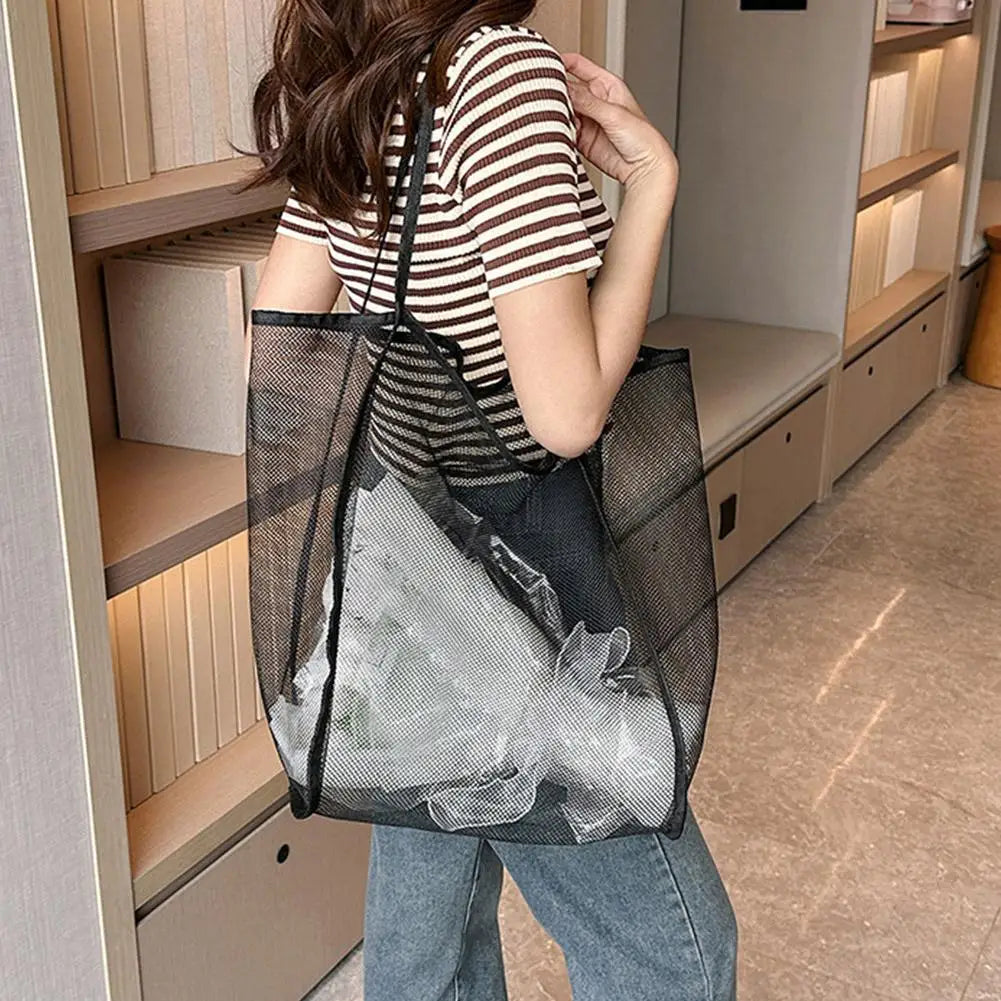 Transparent Mesh Bag Large Capacity Beach Bag Versatile Organizer Handbag Cosmetic Cosmetics Toiletries Storage Bag For Pool