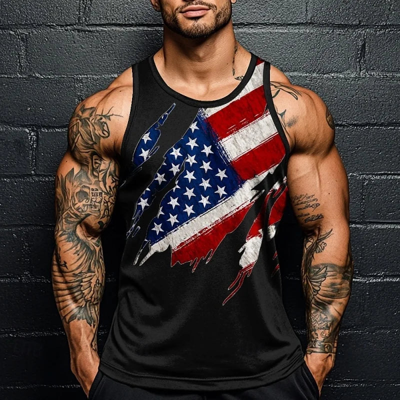 3D Printed America Flag Tank Tops For Man Simple Colorful Pattern Tees Summer Casual Vest Oversized Sports Street Tank Top
