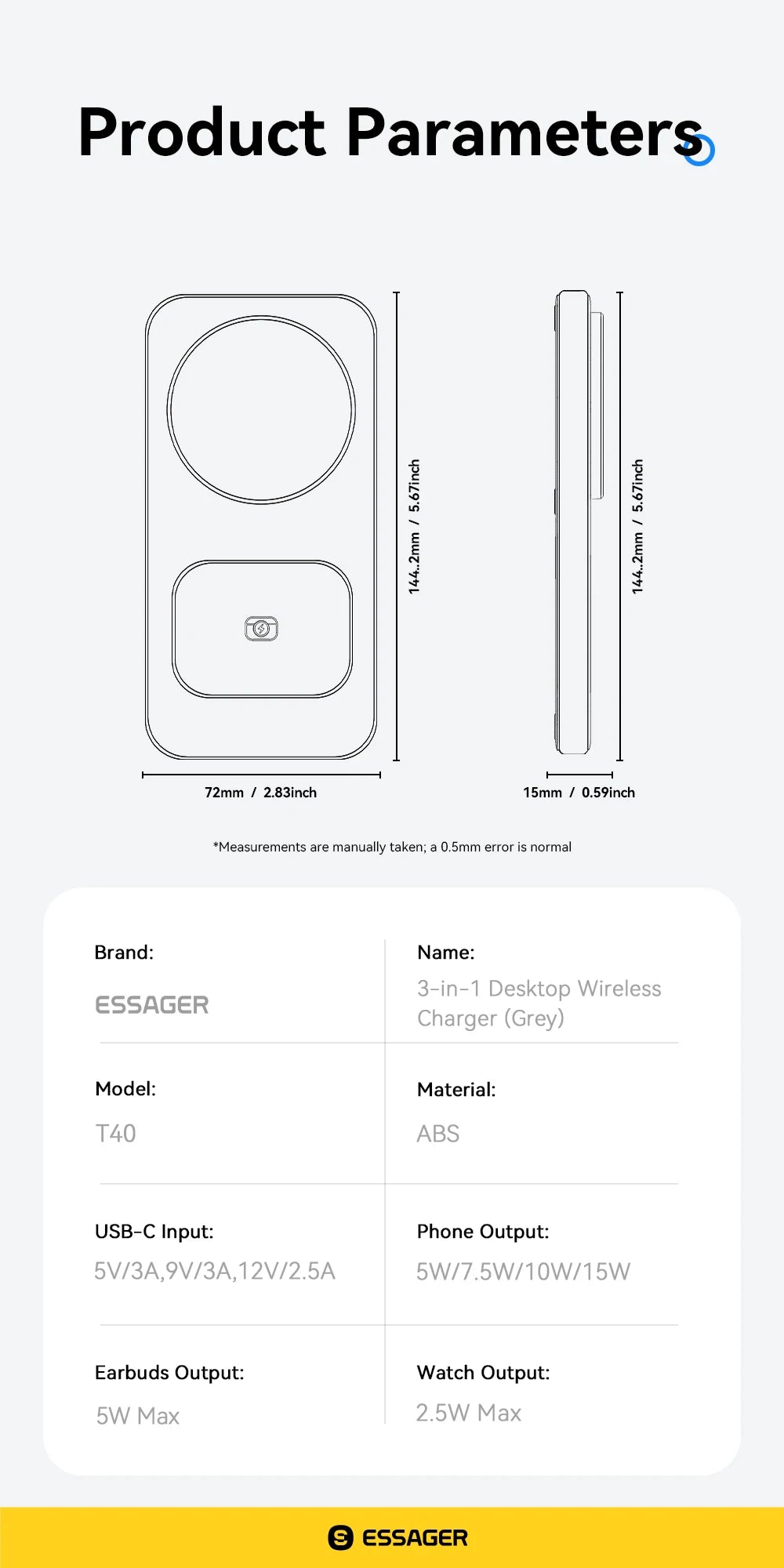 ESSAGER 15W 3-in-1 Magnetic Wireless Charging Station Foldable Charger Stand for iPhone AirPods Watch Phone Holder Fast Charger