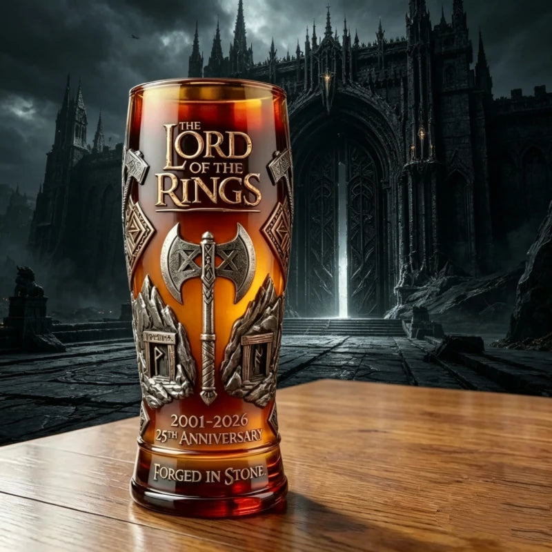 Lord of The Rings 25th Anniversary Glass Cup Gimli Axe Print Drinking Mug